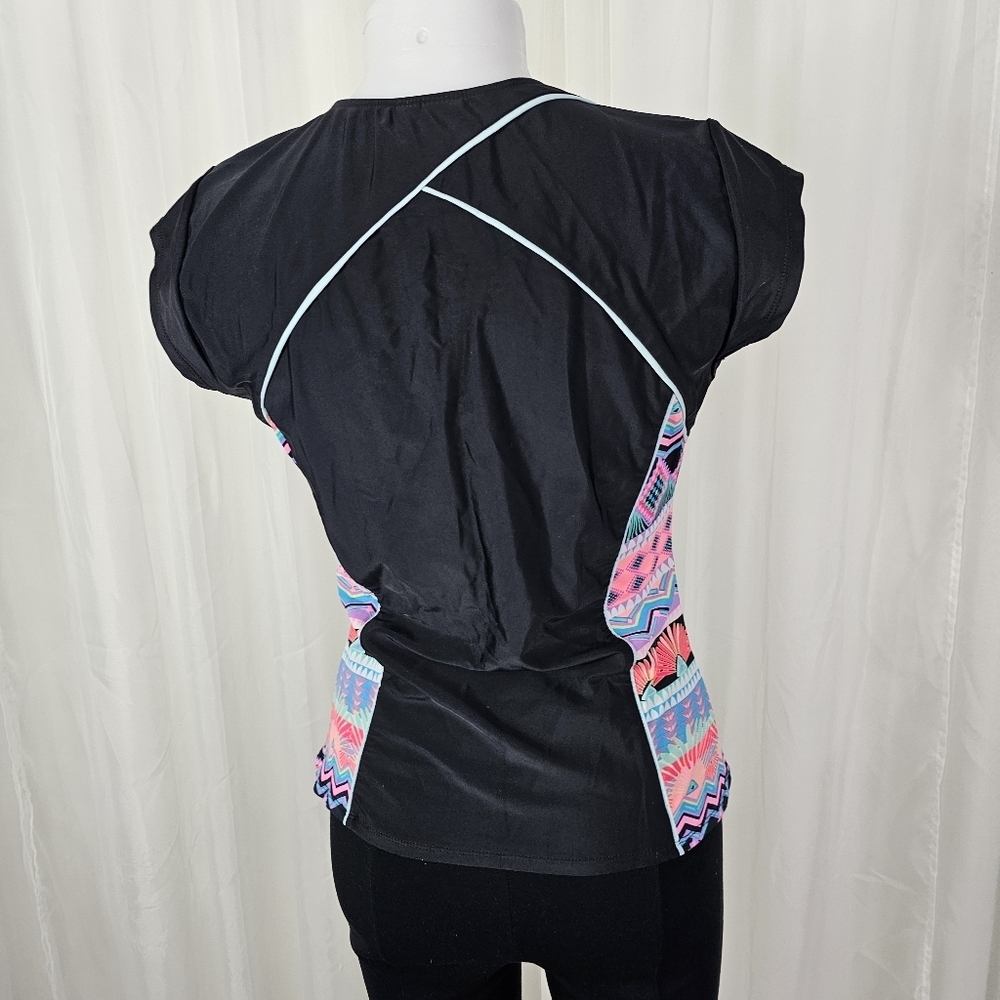 Hobie Swim Wear short sleeve swim shirt rash guard zip neck black bright XL - Picture 5 of 7